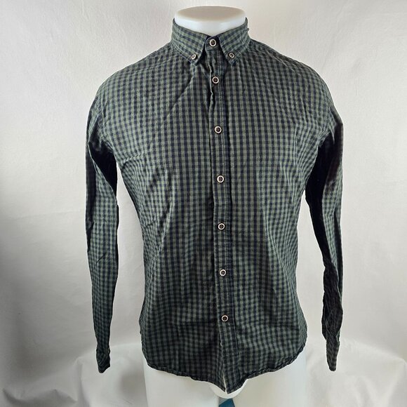 Castro Shirt Mens Medium Green Button Down Gingham Check Casual Classiccore - Picture 1 of 10